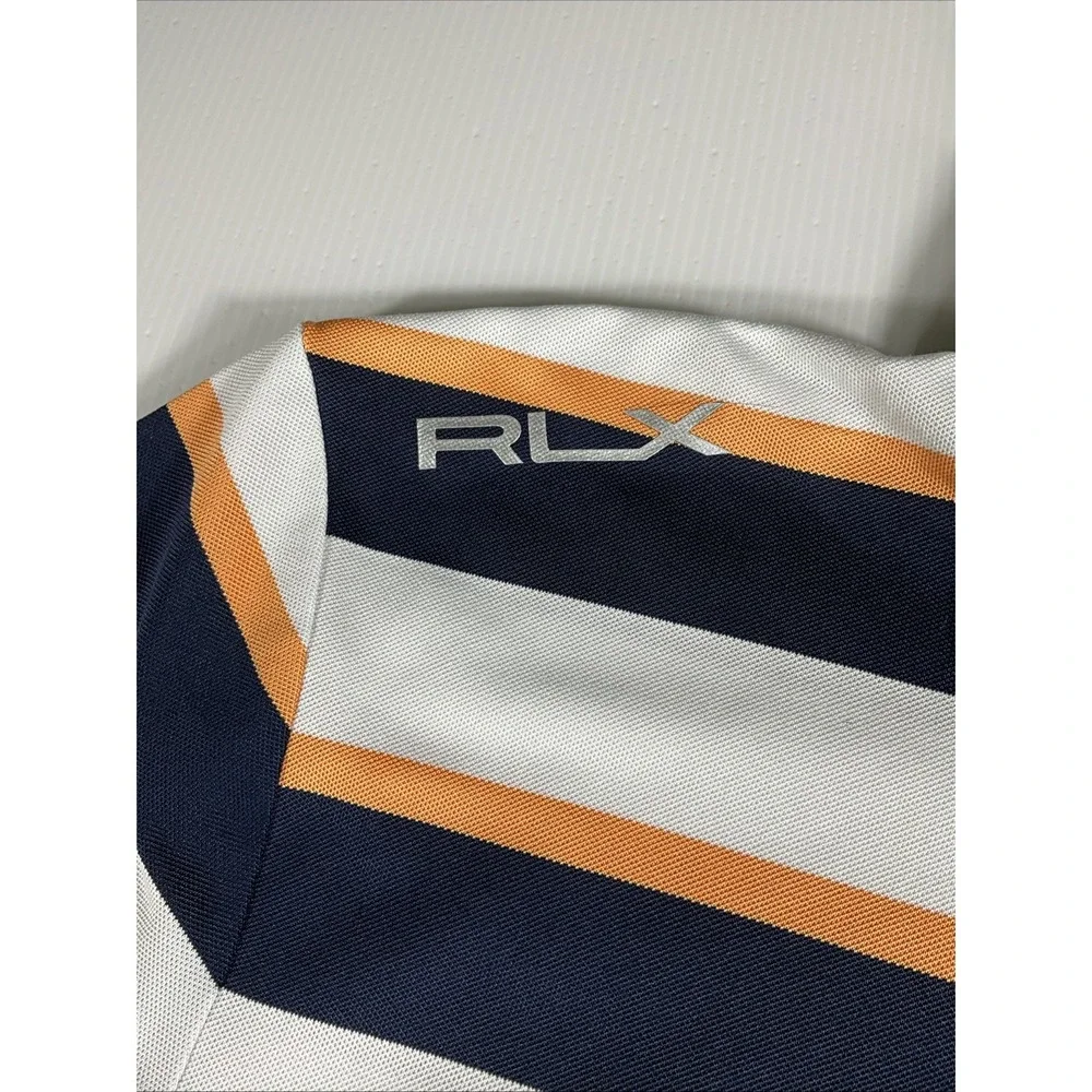 RLX Polo Ralph Lauren Golf Polo Shirt PGA Tour Pony Blue Striped Mens Med